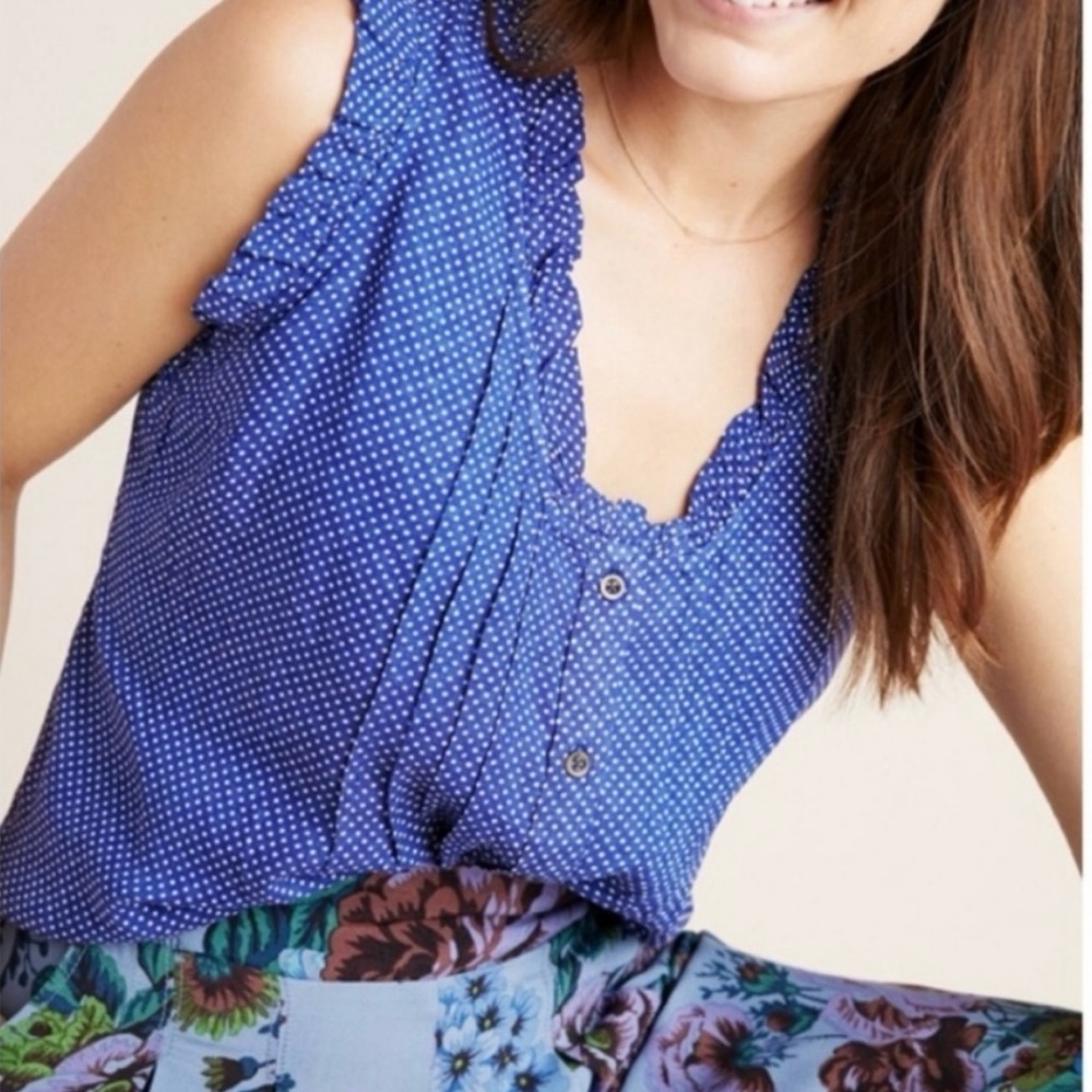 Anthropologie Blue Polka Dot Blouse